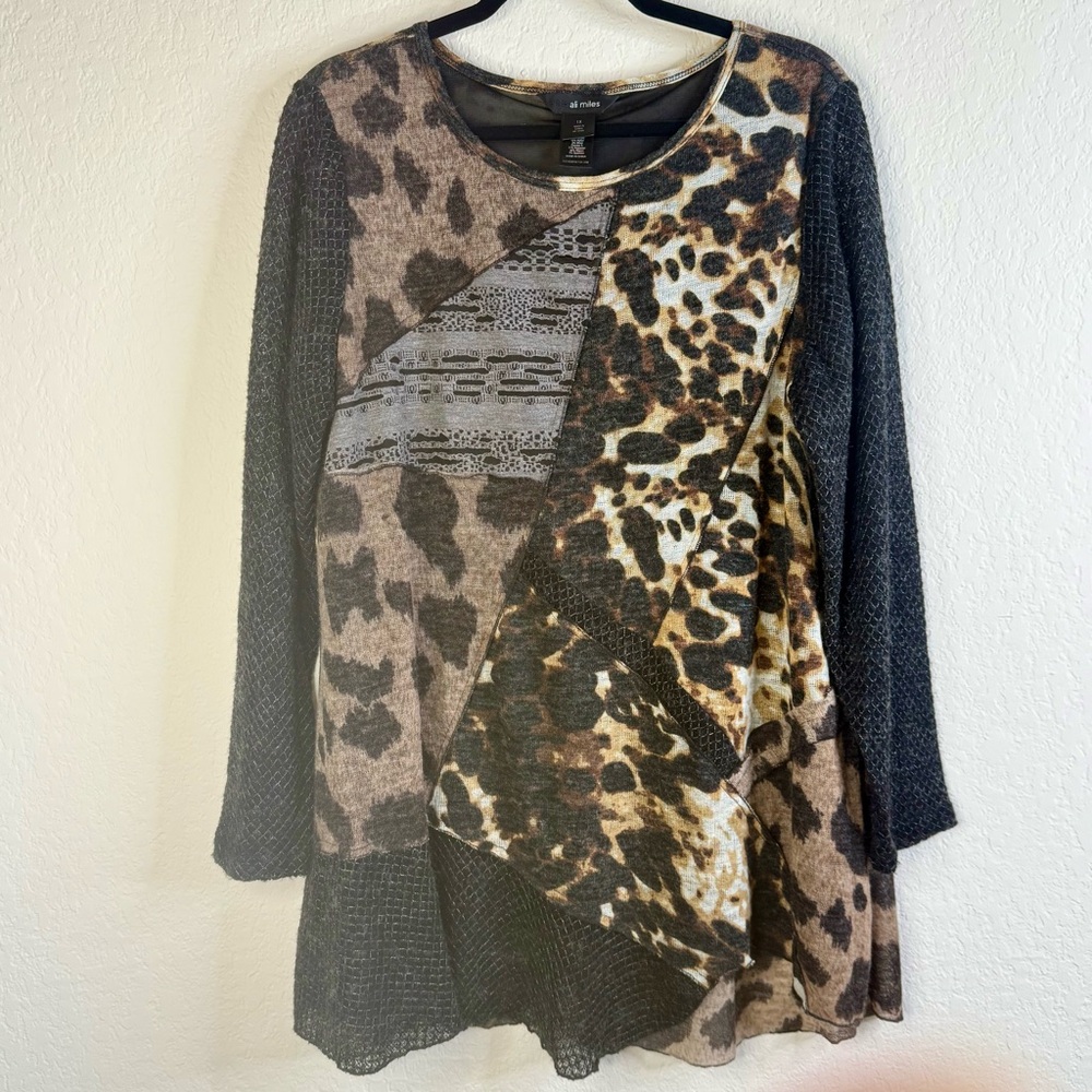 Ali Miles Animal Print Tunic Sweater Womens 1X